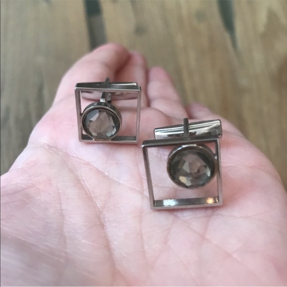Vintage Crystal MidCentury Modern Silver Cufflinks - Picture 7 of 8